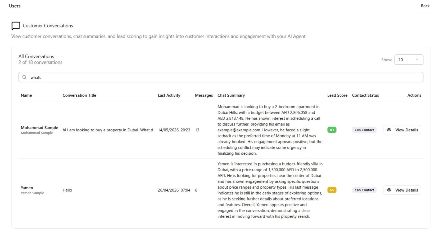 Customer Conversations View